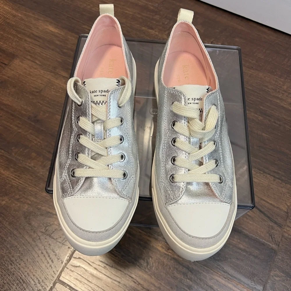 Kate Spade New York Kaia Metallic Canvas Platform Sneakers Size 7.5 B